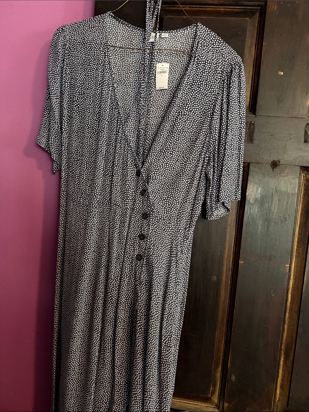 GAP Navy and White Dot Midi Dress